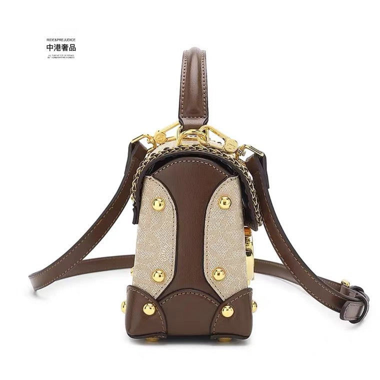 Handbag - Beige with Brown Trim