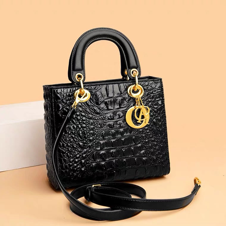 Handbag- Crocodile Leather with Gold Trim