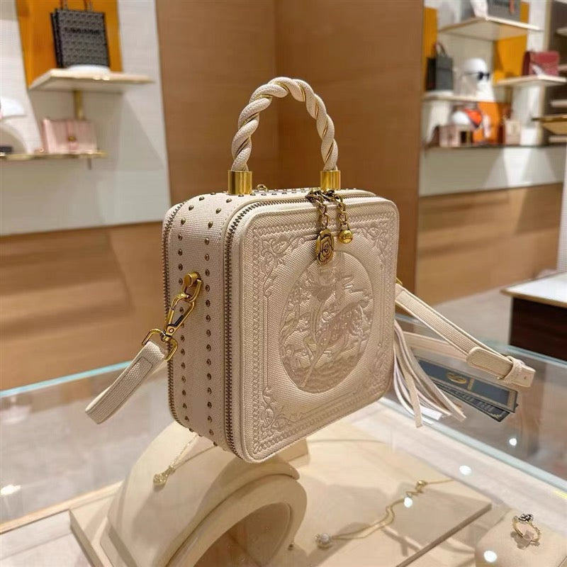 Clutch - White with Embroidered Deer Motif