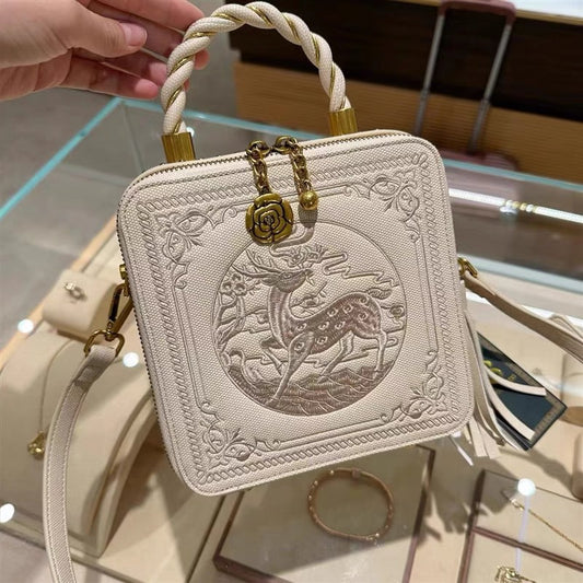 Clutch - White with Embroidered Deer Motif