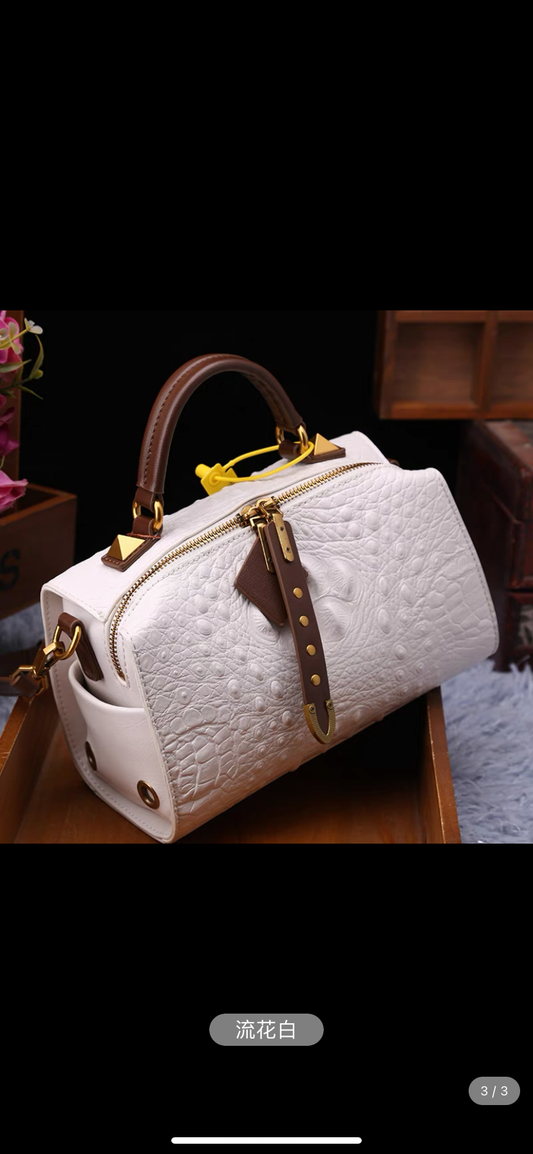 Handbag - White with Crocodile Skin Pattern