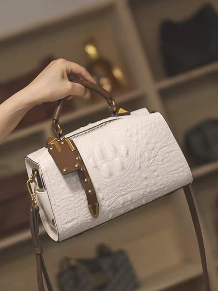 Handbag - White with Crocodile Skin Pattern