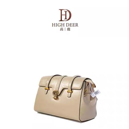 Handbag - Smooth Leather Pattern - Cream Colour