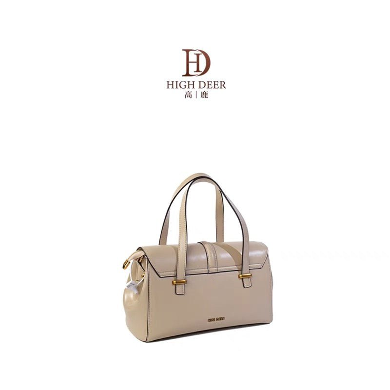 Handbag - Smooth Leather Pattern - Cream Colour